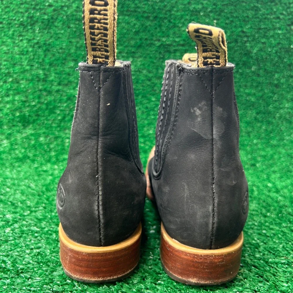 El Besserro Kids Black Leather Square Toe Western Chelsea Boots Size 20 Mexican